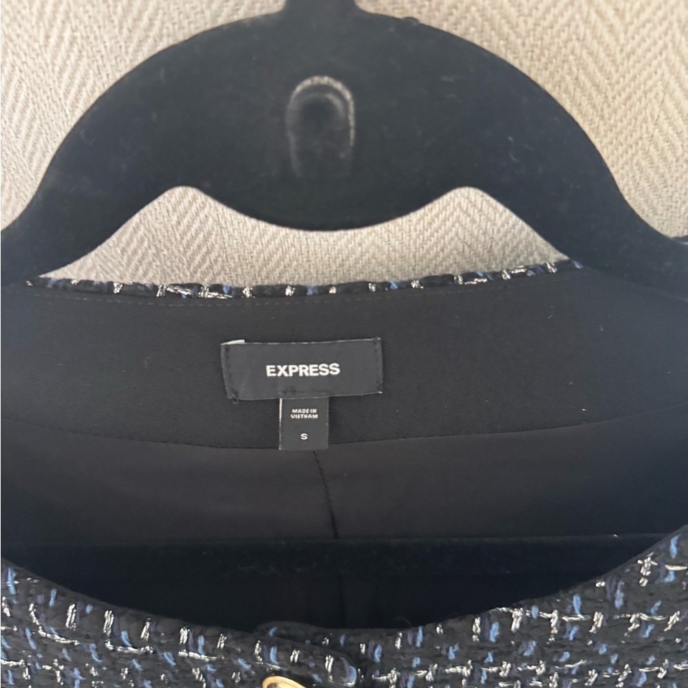 Express Black Tweed Fringe Jacket with Gold Buttons - Picture 2 of 3